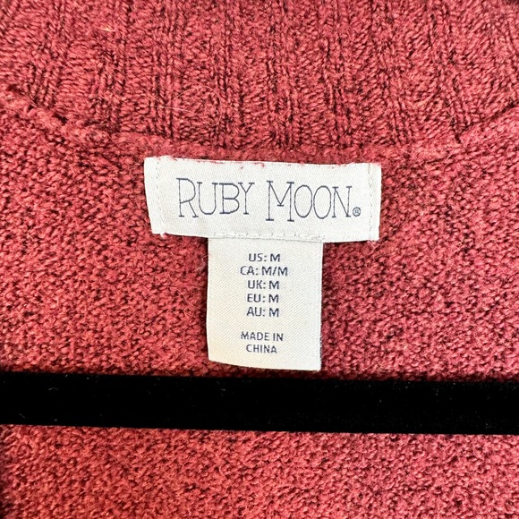Women's Burnt Red Ruby Moon Fuzzy Extra Long Cardigan Size M - Picture 3 of 7